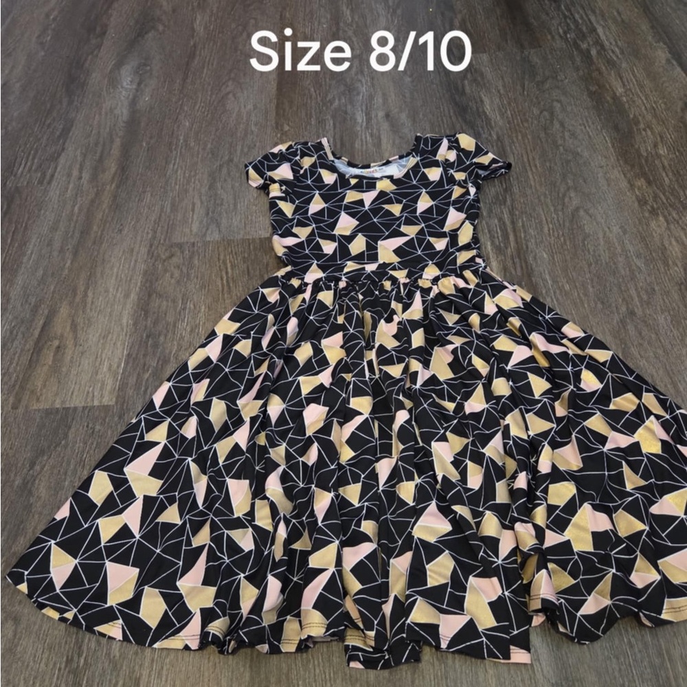 Geometric Patterned Kids Dress - Black, Pink, Yellow